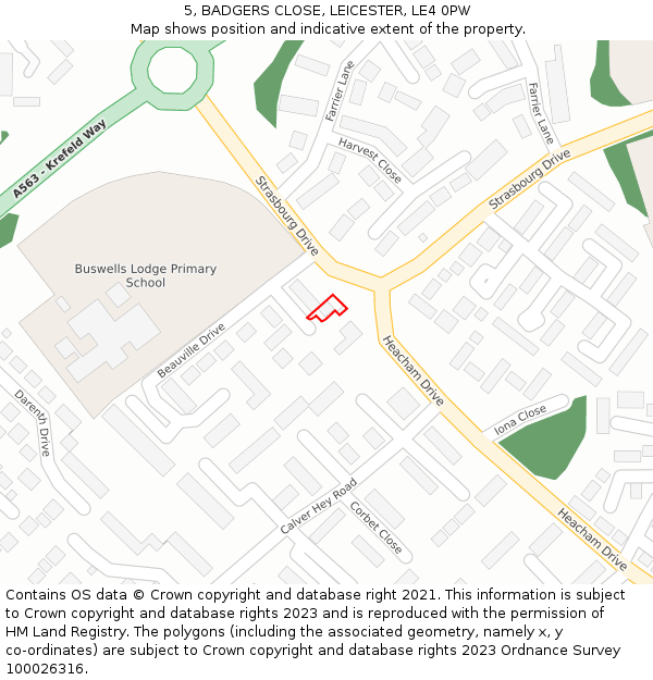 5, BADGERS CLOSE, LEICESTER, LE4 0PW: Location map and indicative extent of plot