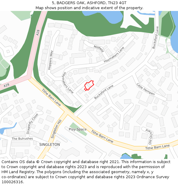 5, BADGERS OAK, ASHFORD, TN23 4GT: Location map and indicative extent of plot