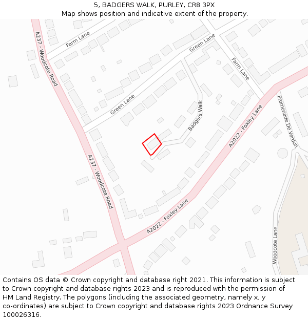 5, BADGERS WALK, PURLEY, CR8 3PX: Location map and indicative extent of plot