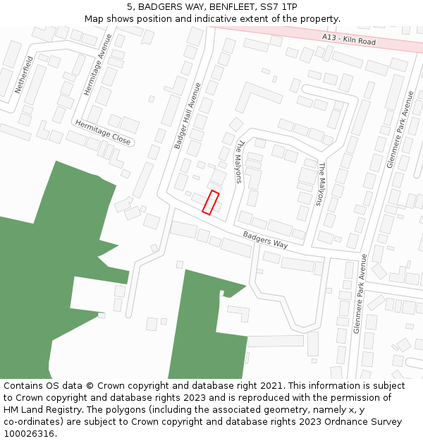 5, BADGERS WAY, BENFLEET, SS7 1TP: Location map and indicative extent of plot