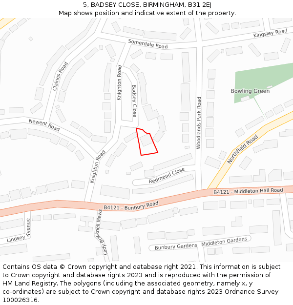 5, BADSEY CLOSE, BIRMINGHAM, B31 2EJ: Location map and indicative extent of plot