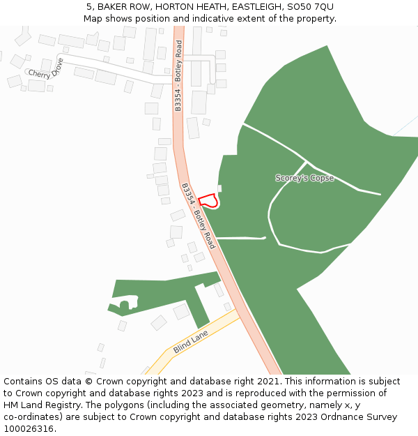 5, BAKER ROW, HORTON HEATH, EASTLEIGH, SO50 7QU: Location map and indicative extent of plot
