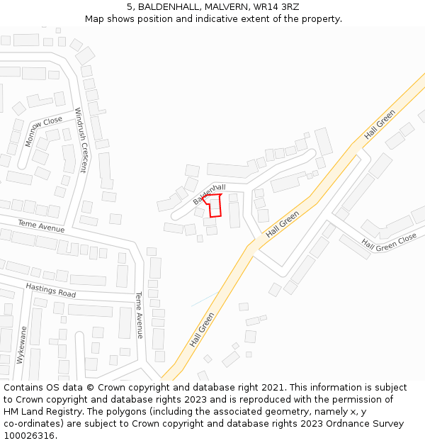 5, BALDENHALL, MALVERN, WR14 3RZ: Location map and indicative extent of plot
