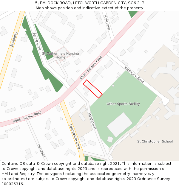 5, BALDOCK ROAD, LETCHWORTH GARDEN CITY, SG6 3LB: Location map and indicative extent of plot