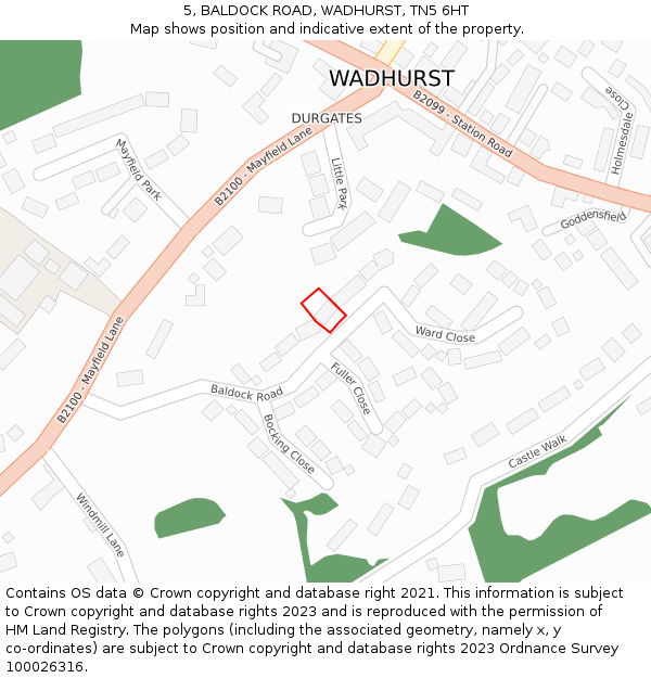 5, BALDOCK ROAD, WADHURST, TN5 6HT: Location map and indicative extent of plot