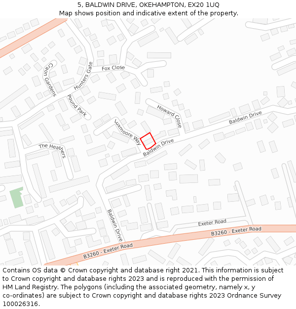 5, BALDWIN DRIVE, OKEHAMPTON, EX20 1UQ: Location map and indicative extent of plot