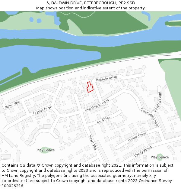 5, BALDWIN DRIVE, PETERBOROUGH, PE2 9SD: Location map and indicative extent of plot