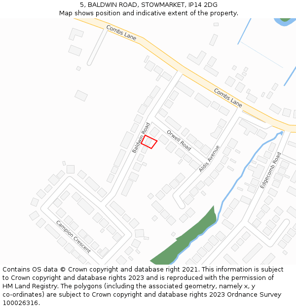 5, BALDWIN ROAD, STOWMARKET, IP14 2DG: Location map and indicative extent of plot