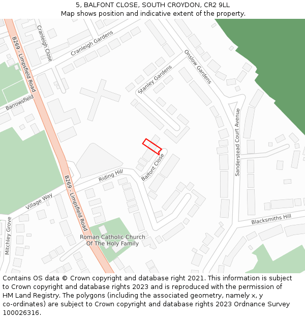 5, BALFONT CLOSE, SOUTH CROYDON, CR2 9LL: Location map and indicative extent of plot