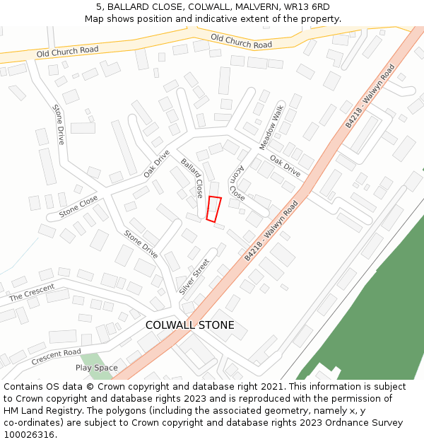 5, BALLARD CLOSE, COLWALL, MALVERN, WR13 6RD: Location map and indicative extent of plot