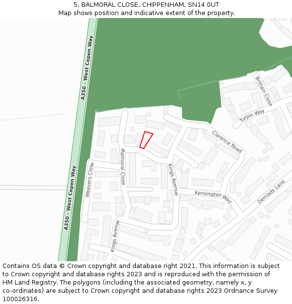 5, BALMORAL CLOSE, CHIPPENHAM, SN14 0UT: Location map and indicative extent of plot