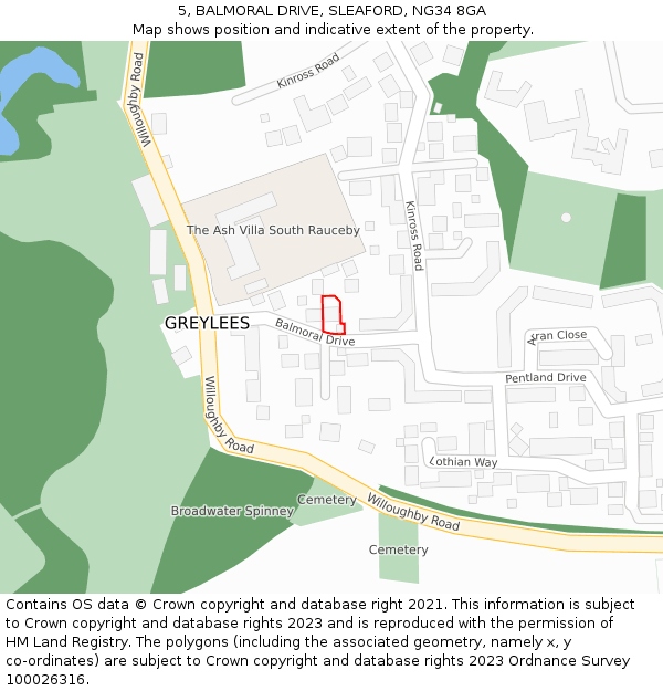 5, BALMORAL DRIVE, SLEAFORD, NG34 8GA: Location map and indicative extent of plot