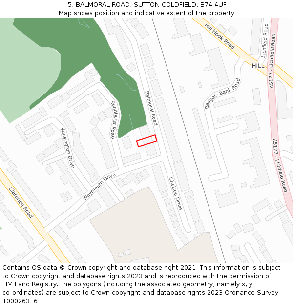 5, BALMORAL ROAD, SUTTON COLDFIELD, B74 4UF: Location map and indicative extent of plot