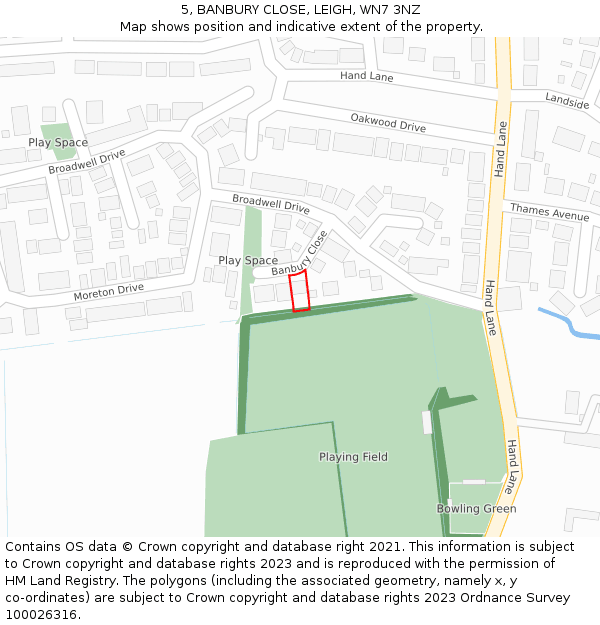 5, BANBURY CLOSE, LEIGH, WN7 3NZ: Location map and indicative extent of plot