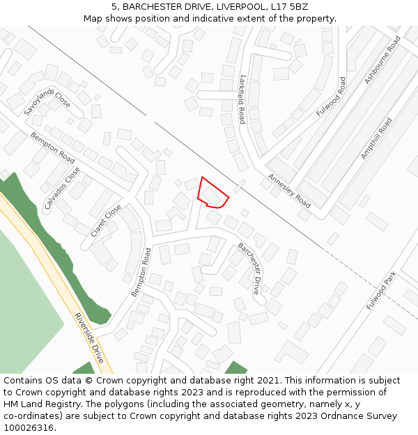 5, BARCHESTER DRIVE, LIVERPOOL, L17 5BZ: Location map and indicative extent of plot