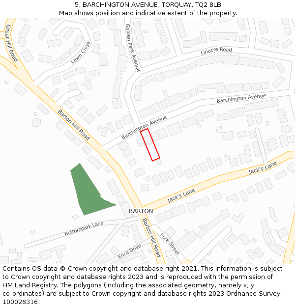 5, BARCHINGTON AVENUE, TORQUAY, TQ2 8LB: Location map and indicative extent of plot