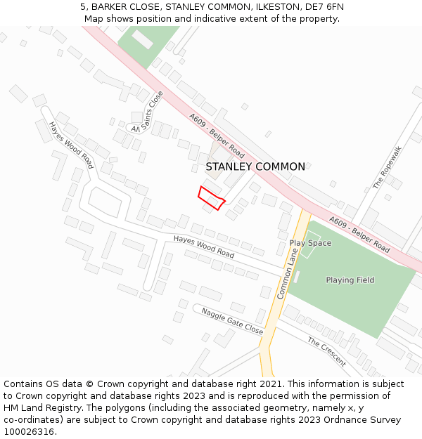 5, BARKER CLOSE, STANLEY COMMON, ILKESTON, DE7 6FN: Location map and indicative extent of plot