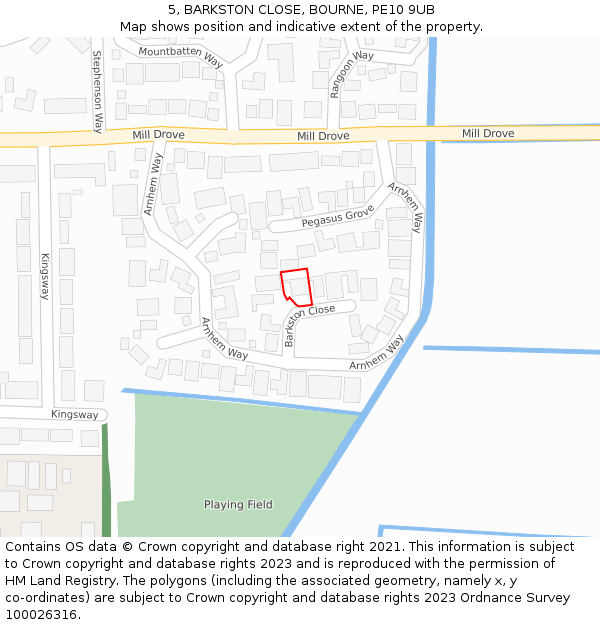 5, BARKSTON CLOSE, BOURNE, PE10 9UB: Location map and indicative extent of plot