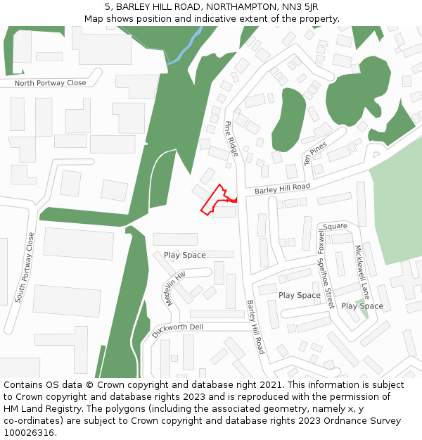 5, BARLEY HILL ROAD, NORTHAMPTON, NN3 5JR: Location map and indicative extent of plot