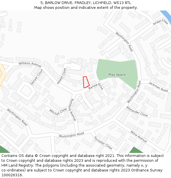 5, BARLOW DRIVE, FRADLEY, LICHFIELD, WS13 8TL: Location map and indicative extent of plot