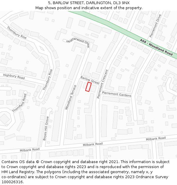 5, BARLOW STREET, DARLINGTON, DL3 9NX: Location map and indicative extent of plot