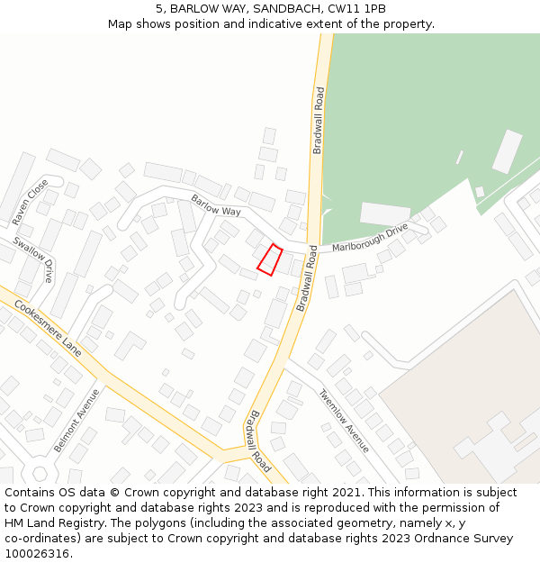 5, BARLOW WAY, SANDBACH, CW11 1PB: Location map and indicative extent of plot
