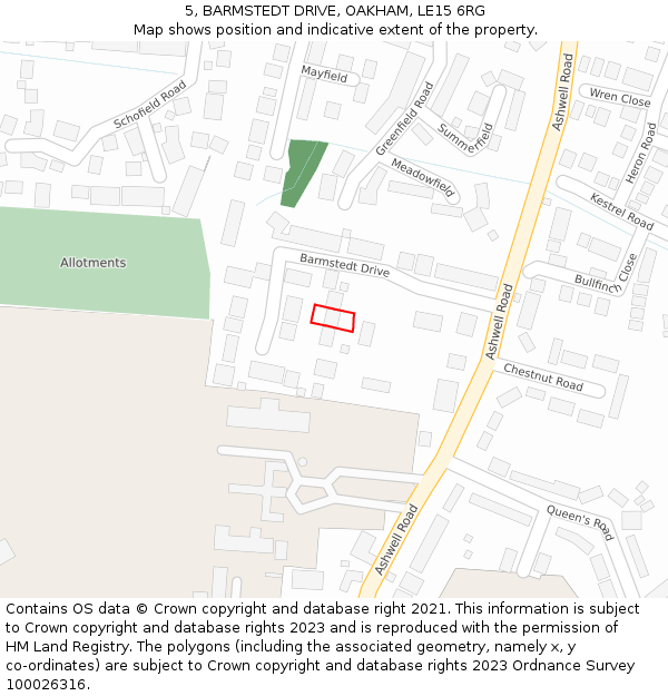 5, BARMSTEDT DRIVE, OAKHAM, LE15 6RG: Location map and indicative extent of plot