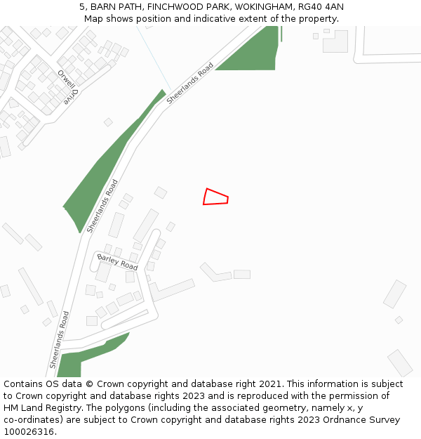 5, BARN PATH, FINCHWOOD PARK, WOKINGHAM, RG40 4AN: Location map and indicative extent of plot