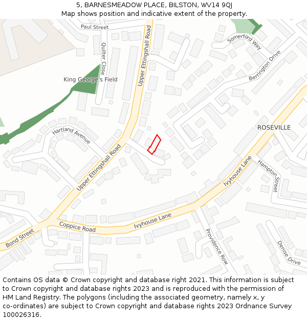 5, BARNESMEADOW PLACE, BILSTON, WV14 9QJ: Location map and indicative extent of plot