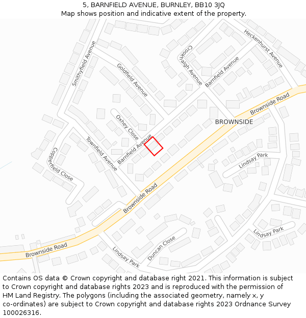 5, BARNFIELD AVENUE, BURNLEY, BB10 3JQ: Location map and indicative extent of plot