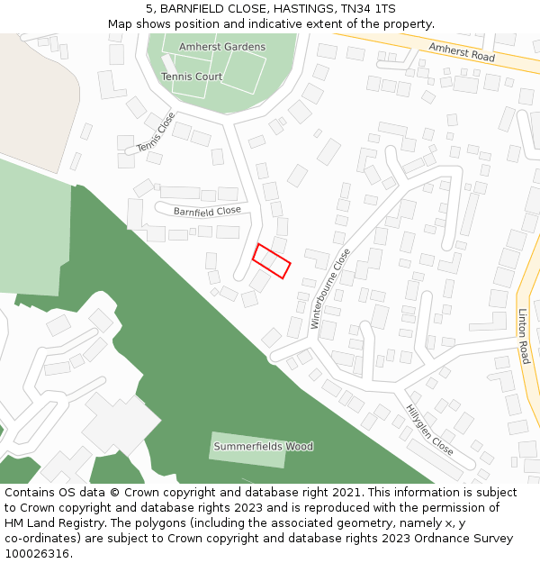 5, BARNFIELD CLOSE, HASTINGS, TN34 1TS: Location map and indicative extent of plot