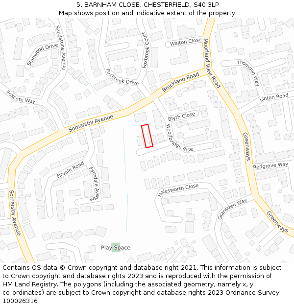 5, BARNHAM CLOSE, CHESTERFIELD, S40 3LP: Location map and indicative extent of plot