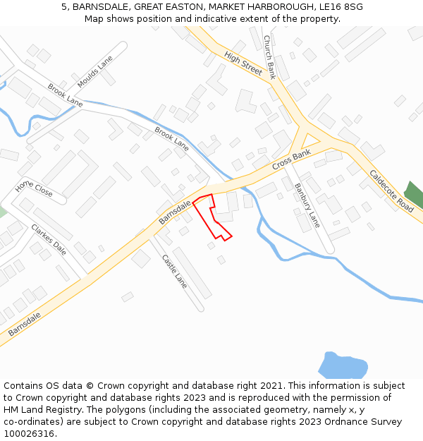 5, BARNSDALE, GREAT EASTON, MARKET HARBOROUGH, LE16 8SG: Location map and indicative extent of plot