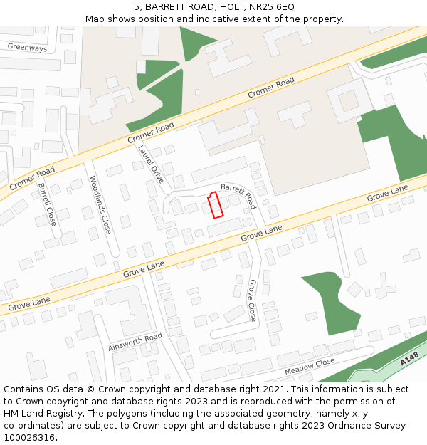 5, BARRETT ROAD, HOLT, NR25 6EQ: Location map and indicative extent of plot