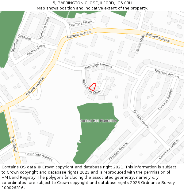 5, BARRINGTON CLOSE, ILFORD, IG5 0RH: Location map and indicative extent of plot