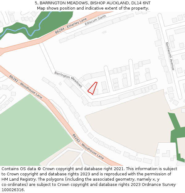 5, BARRINGTON MEADOWS, BISHOP AUCKLAND, DL14 6NT: Location map and indicative extent of plot
