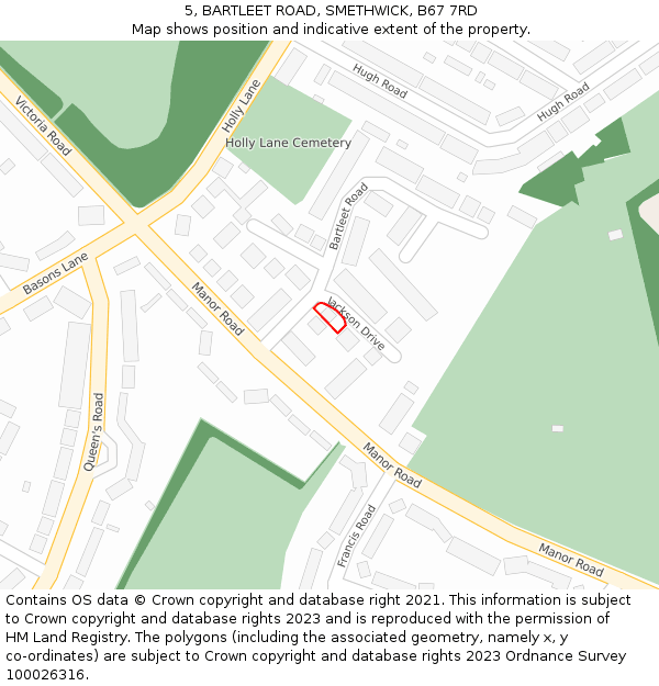 5, BARTLEET ROAD, SMETHWICK, B67 7RD: Location map and indicative extent of plot