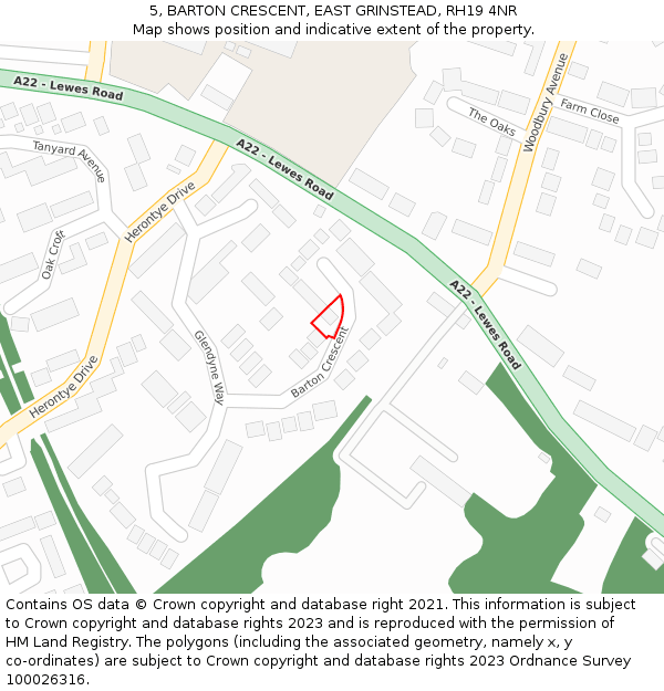 5, BARTON CRESCENT, EAST GRINSTEAD, RH19 4NR: Location map and indicative extent of plot