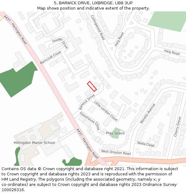 5, BARWICK DRIVE, UXBRIDGE, UB8 3UP: Location map and indicative extent of plot