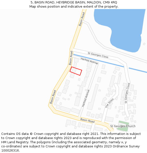 5, BASIN ROAD, HEYBRIDGE BASIN, MALDON, CM9 4RQ: Location map and indicative extent of plot