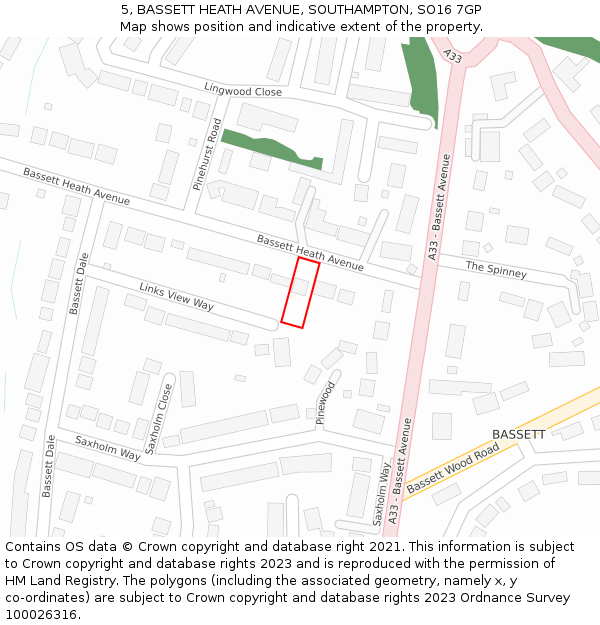 5, BASSETT HEATH AVENUE, SOUTHAMPTON, SO16 7GP: Location map and indicative extent of plot