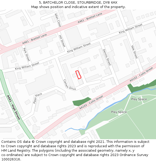 5, BATCHELOR CLOSE, STOURBRIDGE, DY8 4AX: Location map and indicative extent of plot