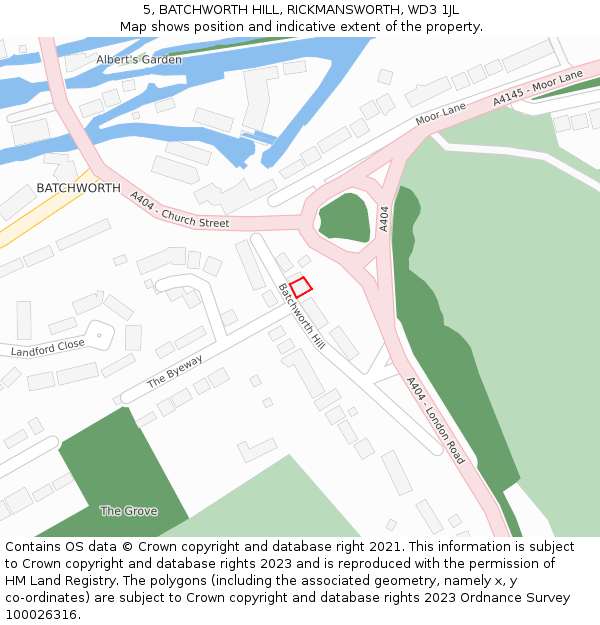 5, BATCHWORTH HILL, RICKMANSWORTH, WD3 1JL: Location map and indicative extent of plot