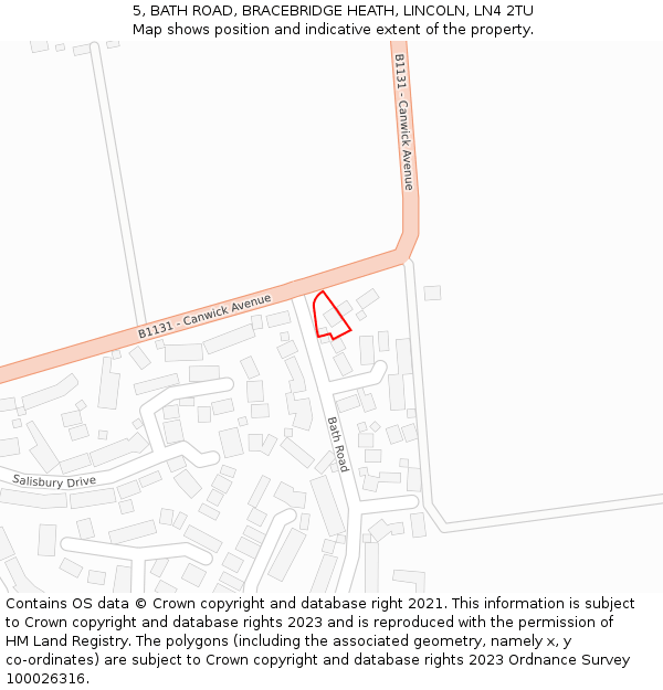 5, BATH ROAD, BRACEBRIDGE HEATH, LINCOLN, LN4 2TU: Location map and indicative extent of plot