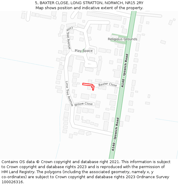 5, BAXTER CLOSE, LONG STRATTON, NORWICH, NR15 2RY: Location map and indicative extent of plot