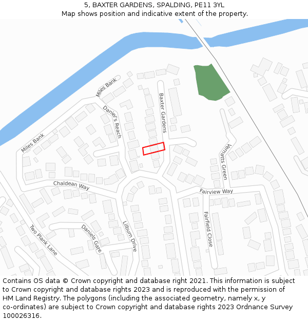 5, BAXTER GARDENS, SPALDING, PE11 3YL: Location map and indicative extent of plot