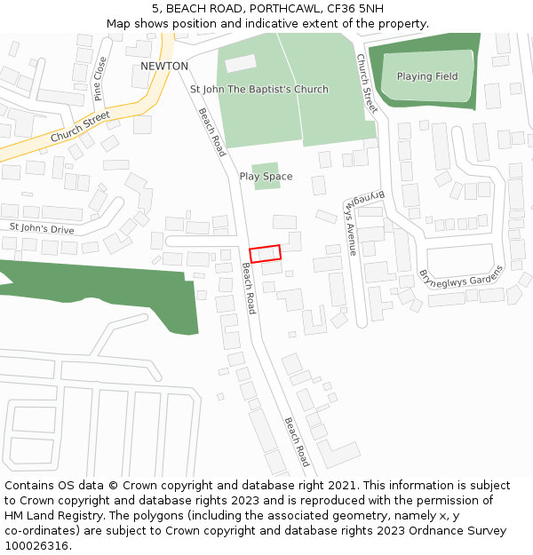 5, BEACH ROAD, PORTHCAWL, CF36 5NH: Location map and indicative extent of plot