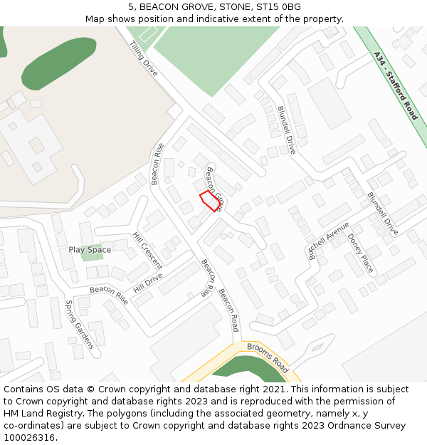 5, BEACON GROVE, STONE, ST15 0BG: Location map and indicative extent of plot