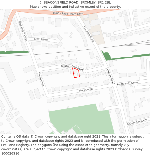 5, BEACONSFIELD ROAD, BROMLEY, BR1 2BL: Location map and indicative extent of plot