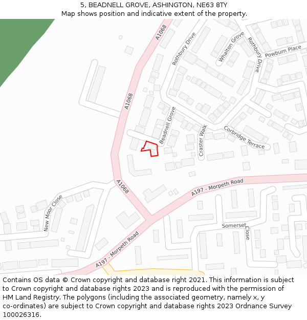 5, BEADNELL GROVE, ASHINGTON, NE63 8TY: Location map and indicative extent of plot